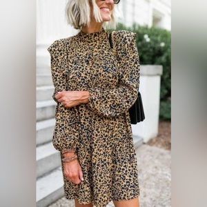 WAYF Pierce Leopard Print Long Sleeve Mock Neck Minidress